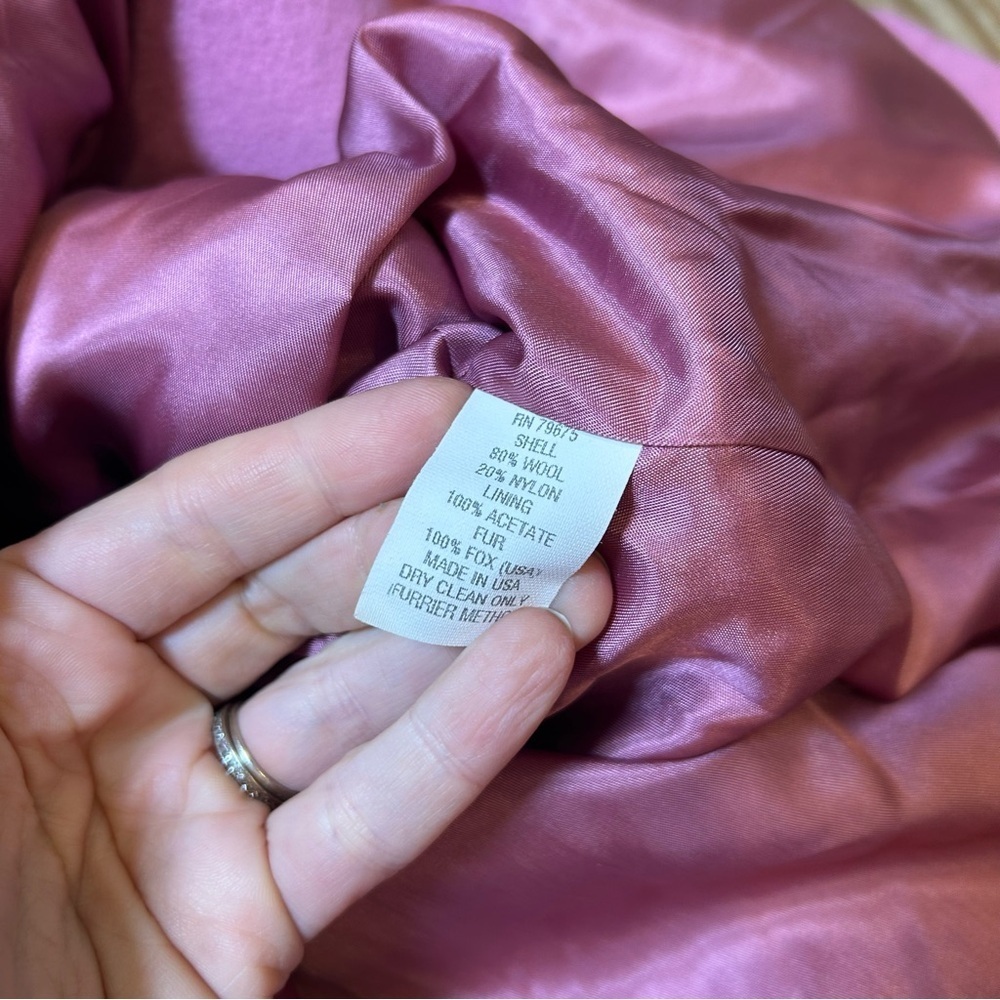 Marshall Fields vintage pink wool overcoat size 6 fox fur collar fairy Barbie - Picture 9 of 12